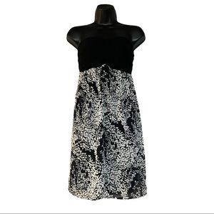 Express Medium Strapless Mini Dress Black and White Floral